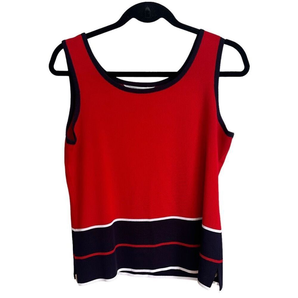 Exclusively Misook Sleeveless Shell Tank Top Red White Blue Stripe Size Medium - Picture 5 of 5